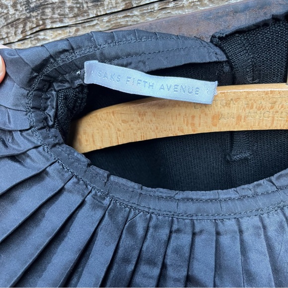 Saks Fifth Avenue Black Pleated Collar Top - Picture 3 of 9